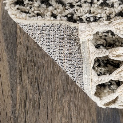Cozy Moroccan Shag Square Area Rug with Braided Tassels, White