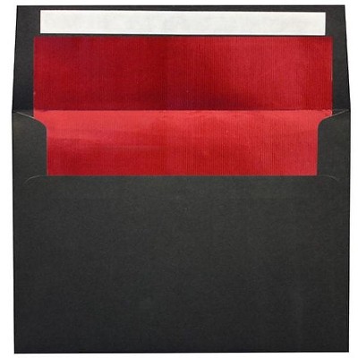 LUX A7 Foil Lined Invitation Envelopes 5 1/4 x 7 1/4  Black w/Red Lining FLBK4880-01-50