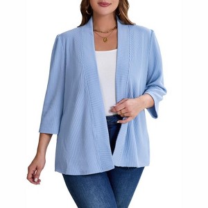 Womens Coolmee Plus Size Cardigan Casual Sleeve Ruched Open Front Cardigans Tops - 1 of 4