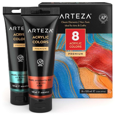 Arteza Acrylic Artist Paint Set, Metallic, 120ml Tubes, Assorted Classic Colors, Non-Toxic - 8 Pack (ARTZ-3513)