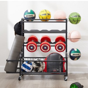 Garage Sports Equipment Organizer, 200lbs Capacity Garage Ball Storage, Sports Gear Storage, Garage Organizer With Baskets & Hooks - 1 of 4