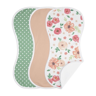 Image of Sweet Jojo Designs Girl Baby Burp Cloths Watercolor Floral Peach and Green 3pc