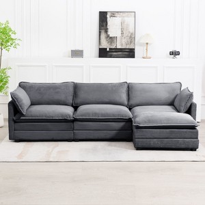 Hyleory 112 in. W 4-Piece Modern Corduroy Fabric Sectional Sofa Couch with Ottoman - 1 of 4