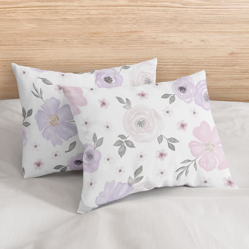 Sweet Jojo Designs Queen Duvet Cover and Shams Set Watercolor Floral Purple Pink Grey 3pc, 5 of 8