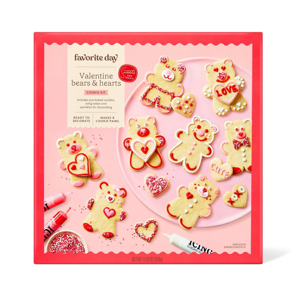 Valentine's Teddy Bear Heart Ready to Decorate Cookie Kit - 12.64oz - Favorite Day™