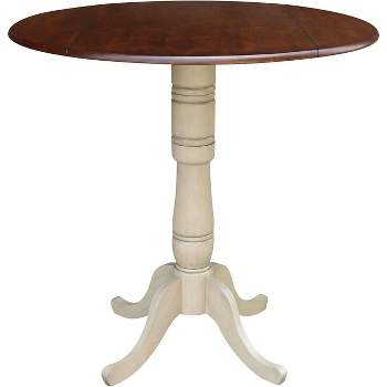 International Concepts 42 inches Round Dual Drop Leaf Pedestal Table - 41.5 inchesH, Almond/Espresso Finish