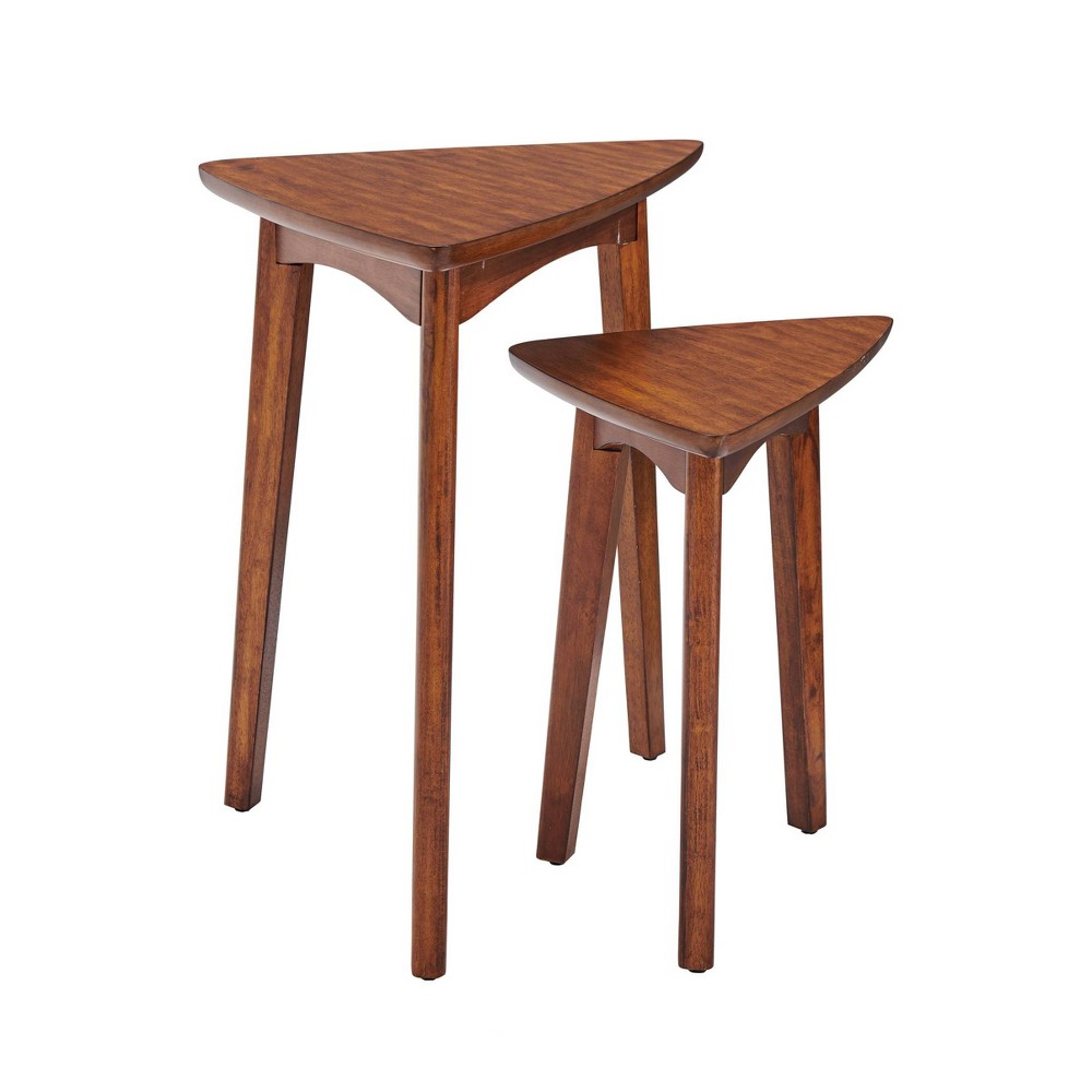 Set Of Two Monterey Mid Century Wood Triangular Nesting End Tables Chestnut Alaterre Furniture