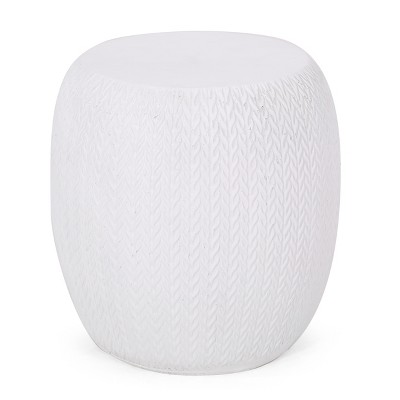 Vynxaria Patio End Tables - 15.75-Inch White Outdoor Lightweight Concrete Accent Table
