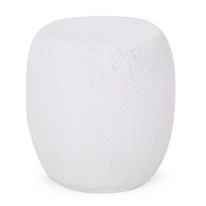 Vynxaria Patio End Tables - 15.75-Inch White Outdoor Lightweight Concrete Accent Table - 1 of 4