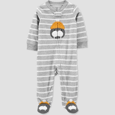 Image of Carter's Just One You® Baby Boys' Striped Walrus Footed Pajama - Gray 3M