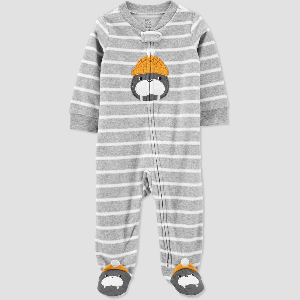 Carter's Just One You Baby Boys' Striped Walrus Footed Pajama - Gray 3M