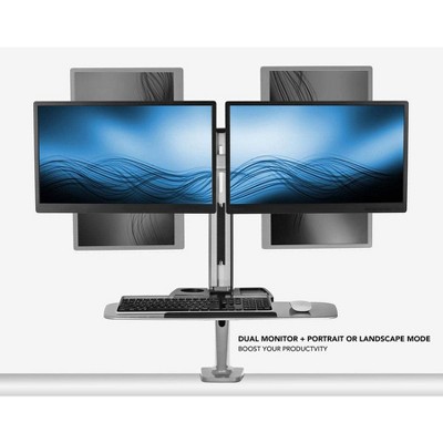 Adjustable Silver Standing Desk Converter with Dual Monitor Mount