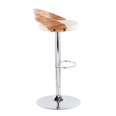Cream and Chrome Adjustable Swivel Barstool with Zebra Wood Back