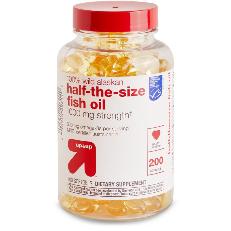 100% Wild Alaskan Half-the-Size Fish Oil Softgels - 200ct - up &#38; up&#8482;, 1 of 6