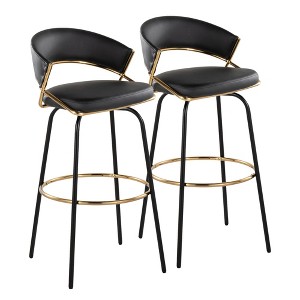 30" Contemporary 360¡ã Swivel Bar Stools with Faux Leather Upholstered Seat, Metal Frame, and Round Footrest (Set of 2) for Kitchen - 1 of 4