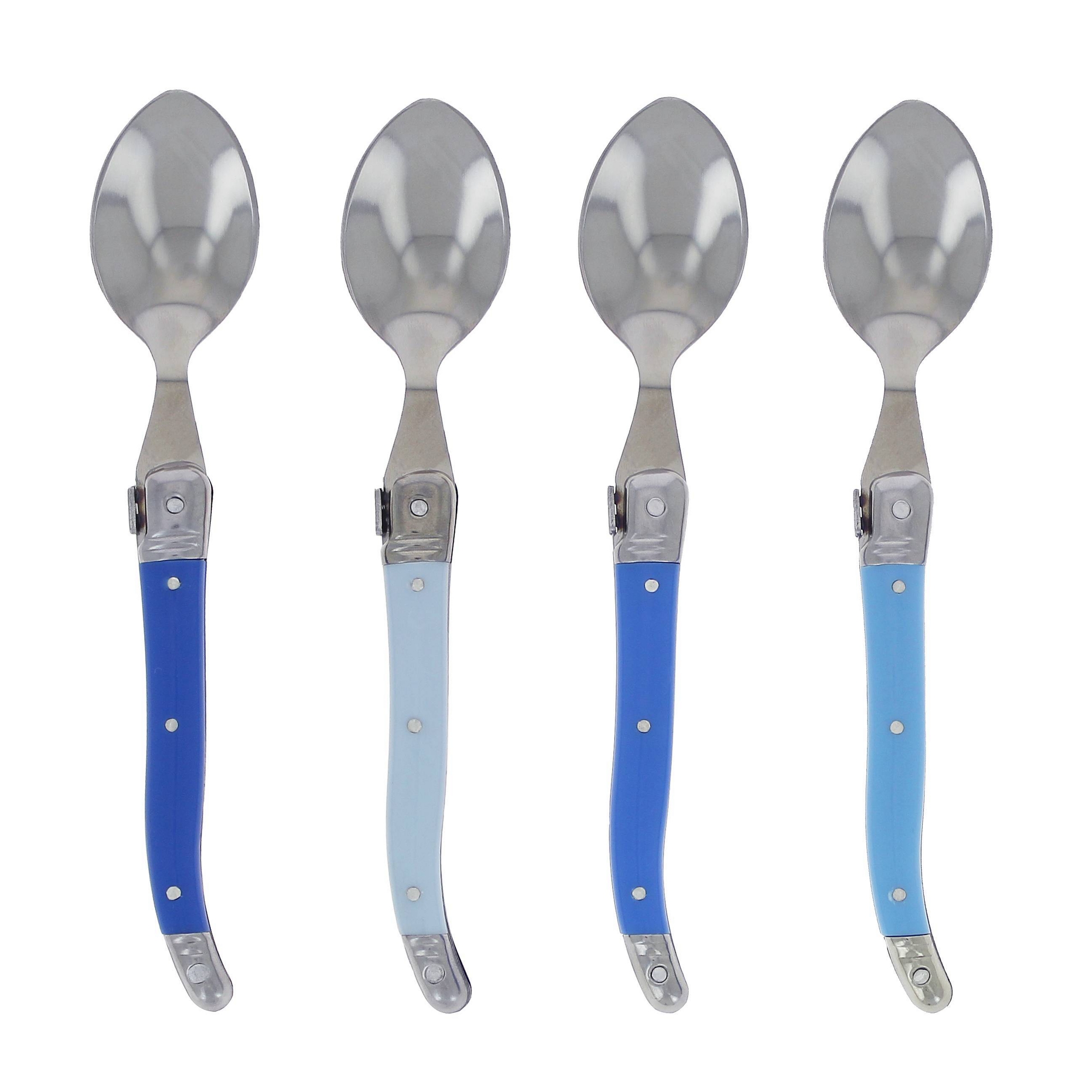 French Home Laguiole 4pk Stainless Steel Coffee Spoons Blue: Small Metal Teaspoons, Ergonomic Grip, Dishwasher-Safe
