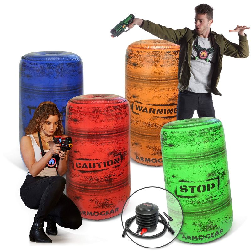 ArmoGear 4 Inflatable Barrels for Laser Tag, Paintball & More with Air Pump & Patches, 1 of 5