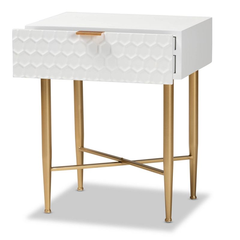Marcin Wood and Metal 1 Drawer Nightstand White/Gold - Baxton Studio, 5 of 15