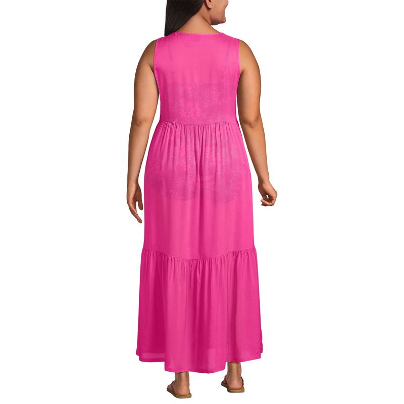 Lands' End Women's Sheer Modal Sleeveless Tiered Maxi Swim Cover-up Dress, 2 of 5