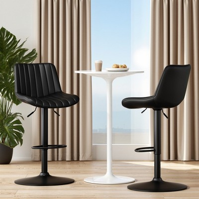 MAYEERTY Dark Brown Swivel Adjustable Bar Stools Set of 2, Industrial PU Leather with Back Support for Kitchen Island