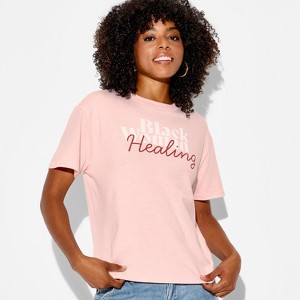 Women's Black Women Healing Short Sleeve Graphic T-Shirt - Pink - 1 of 3
