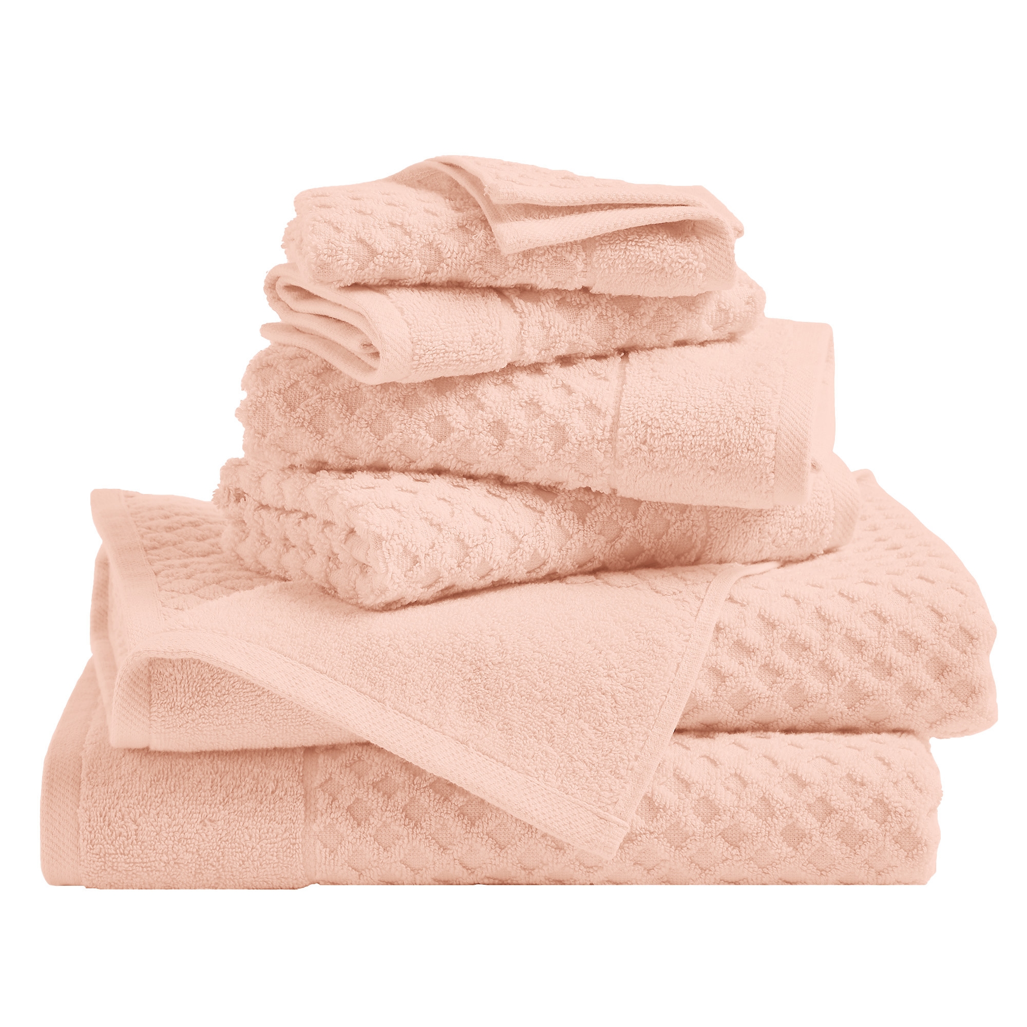 Cotton Quick-Dry Waffle Textured Towels - Great Bay Home (6 Piece Set, Pink)