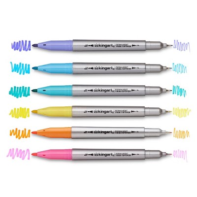 KINGART Permanent Twin-Tip Pens 6 Colors