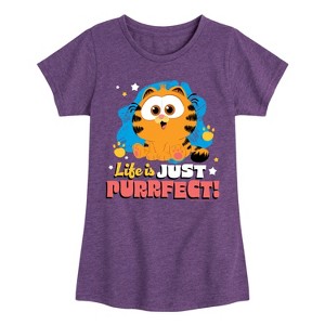 Girls' - Garfield - Life Is Just Purrfect Fitted Short Sleeve Graphic T-Shirt - 1 of 4