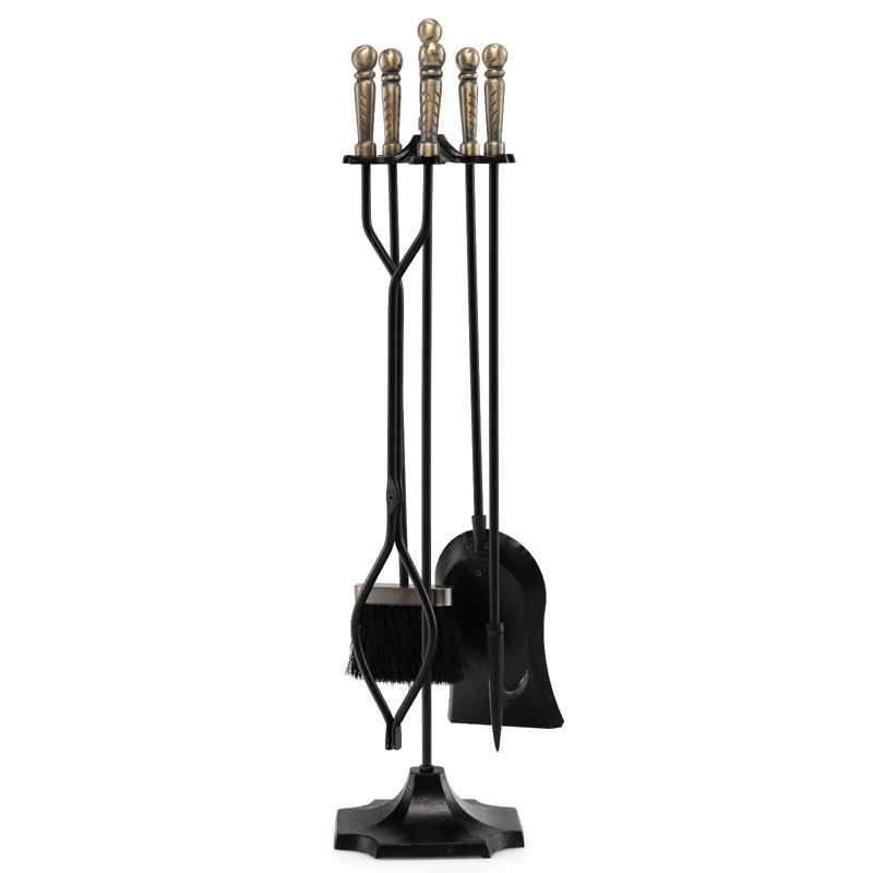 Tangkula 5-Piece Fireplace Tool Set Heavy Duty Fire Tool Set and Holder Fire Pit Stand, 1 of 11