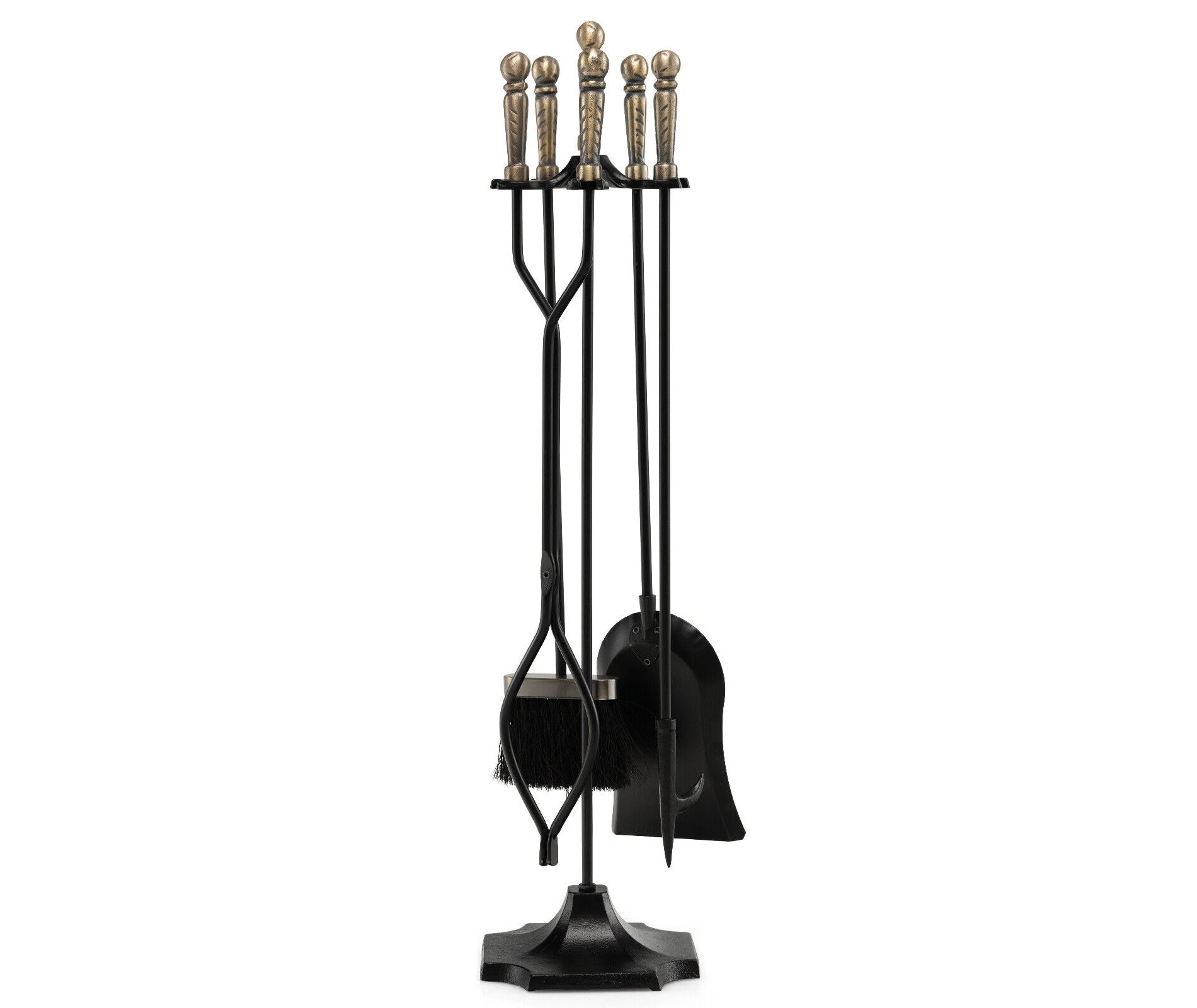 Tangkula 5-Piece Fireplace Tool Set Heavy Duty Fire Tool Set and Holder Fire Pit Stand