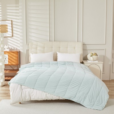 Solid Color Checkered Cooling Blanket, Lightweight & Breathable Summer Quilt, Washable Cooling-Tech Fabric, 86"x79", Green