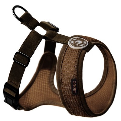 Gooby Freedom Harness II, Choke Free Mesh Harness for Small Dogs with Microsuede Straps, Brown, X