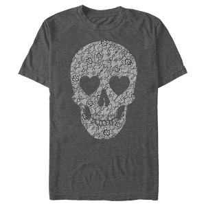 Men's Lost Gods Lace Print Heart Skull T-Shirt - 1 of 4