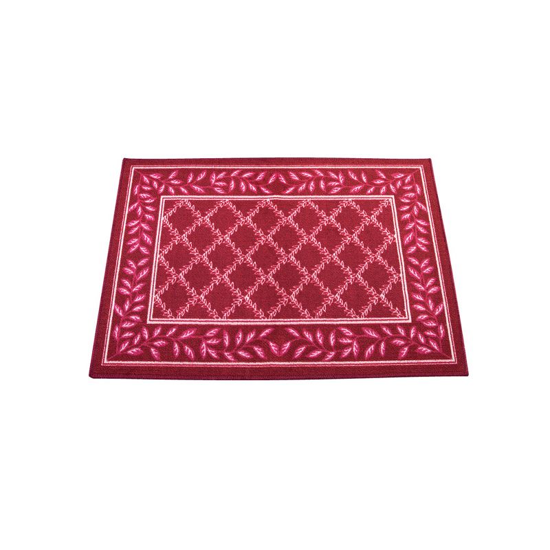 Collections Etc Two-Tone Lattice Rug with Leaf Border with Skid-Resistant Backing, Home Decor and Floor Protection, 1 of 3