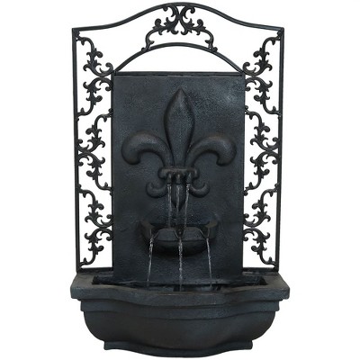 Sunnydaze 33"H Solar-Powered Polystone French Lily Design Outdoor Wall-Mount Water Fountain, Lead Finish