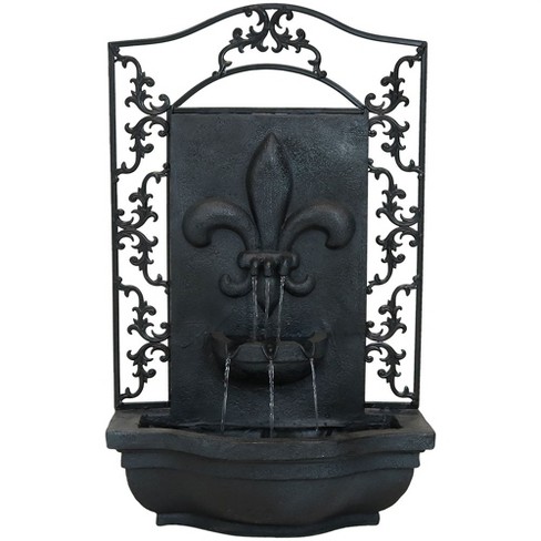 33 H Polystone French Lily Wall Solar Powered Outdoor Fountain