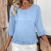 Women's 3/4 Sleeve Ruffle Hem Blouse Summer Relaxed Fit Round Neck Casual Elegant Tops - 3 of 4
