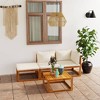 vidaXL Luxury Outdoor Lounge Set with Coffee Table, 4-Piece, Cream Cushioned, Robust Solid Acacia Wood - Modern Seating for Garden or Patio - 2 of 4