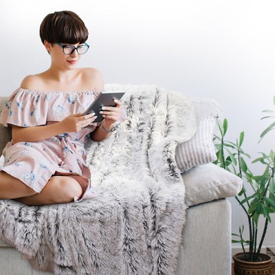 Gray Ombre Reversible Faux Fur Throw Blanket 60" x 70"