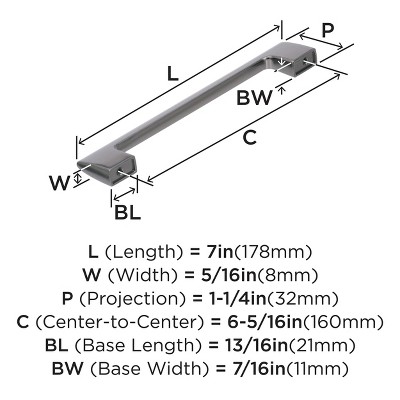 Graphite 6-5/16 Inch Modern Bar Pull with Mounting Hardware