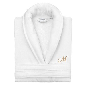 Linum Home Textiles 100% Turkish Cotton Personalized Unisex Anovia Velour Bathrobe - Gold Linum Font - 1 of 4