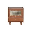 HDZNVF Wooden Nightstand with Rattan-Woven Storage Cabinet and 1 Drawer - 4 of 4