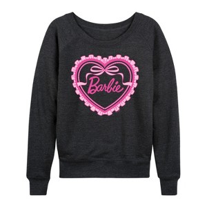 Women's - Barbie - Coquette Heart Lightweight French Terry Wide Neck Long Sleeve Graphic Shirt - 1 of 4