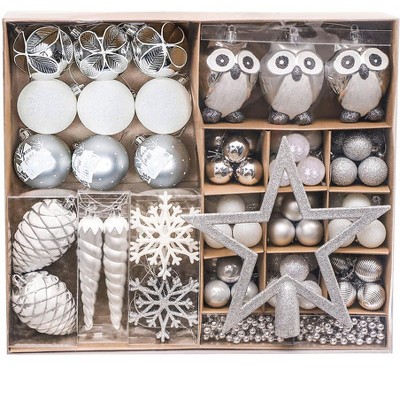 90-Piece Winter Wonderland White and Silver Shatterproof Ornament Set
