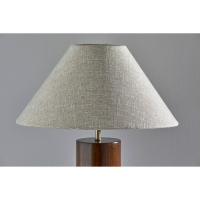 Walnut and Brass Modern Table Lamp with Fabric Shade
