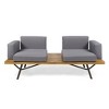 Modern Futon Sofa, Acacia Wood Upholstered Sleeper Futon Couch With Iron Legs, Waterproof Fabric Loveseat Sofa - 3 of 4