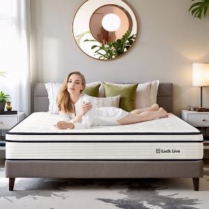 Luck Live 10in King Euro Top hybrid gel foam mattress with 7-zone individually wrapped coils, medium firmness oversized mattress for pressure relief - 1 of 4
