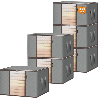 3-Pack/6-Pack Foldable Clothes Storage Bags with Reinforced Handle & Sturdy Zipper,Gray-HOMLUX