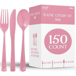150 Pack Plastic Silverware Heavy Duty, Disposable Cutlery, 50 Spoons, 50 Forks, 50 Knives, Plastic Utensils Set for Party - SparkSettings - 1 of 4