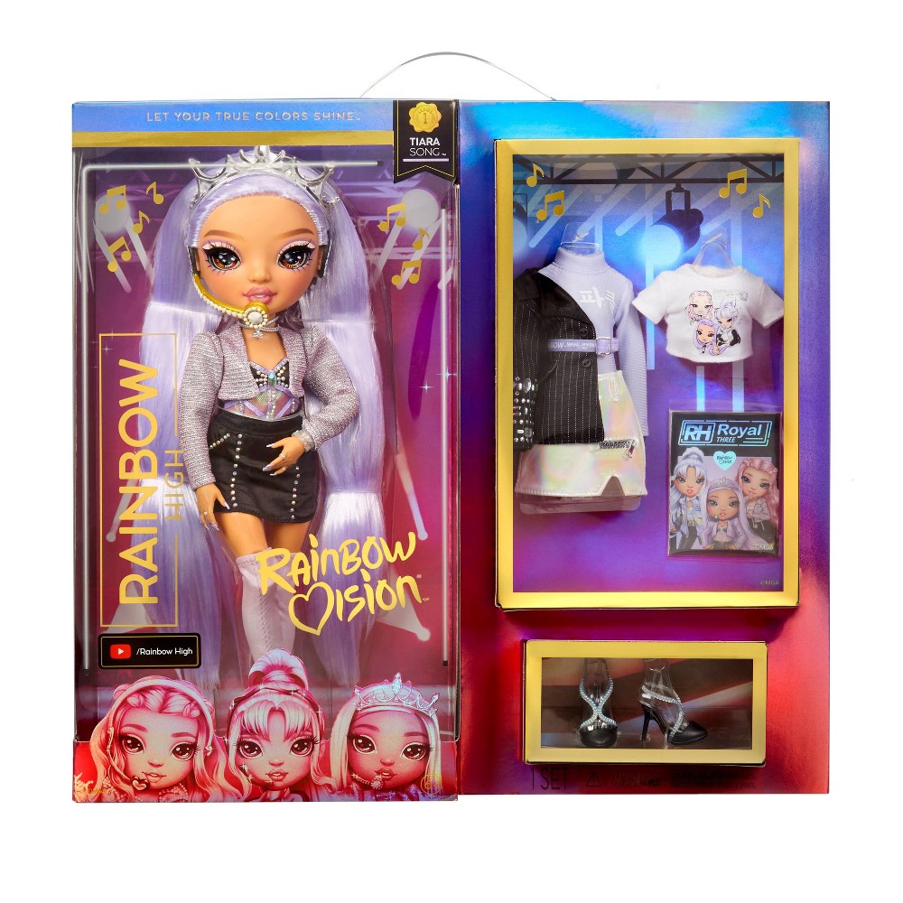 Rainbow High™ Rainbow Vision™ Royal Three K-pop – Tiara Song™ (Purple Lilac) Fashion Doll. 2 Designer Outfits to Mix & Match with Microphone Headset & Band Merch PLAYSET  Great Gift for Kids 6-12 Year